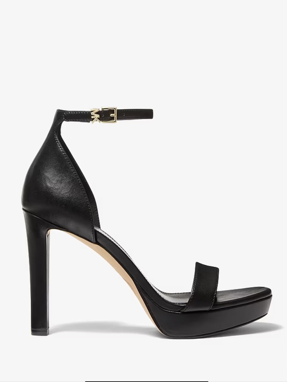 Michael Kors Margot Platform Sandal Black Leather High Heel Ankle-Strap Sandals